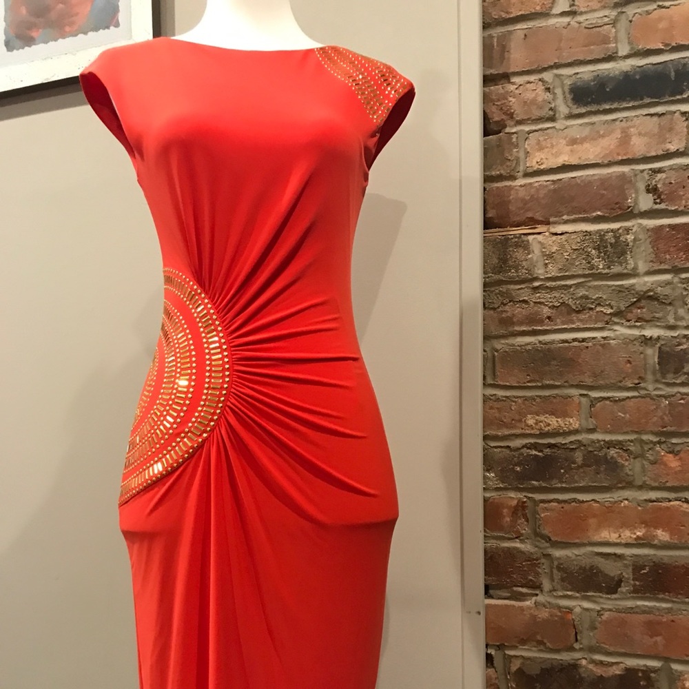 Cache Gold Embellished Mini Dress